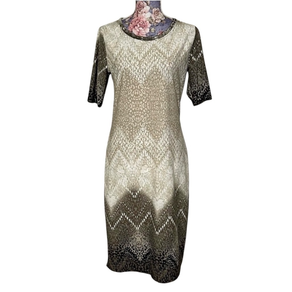 LuLaRoe Julia Dress Womens Medium Brown Tan Snakeskin Animal Print Short Sleeve